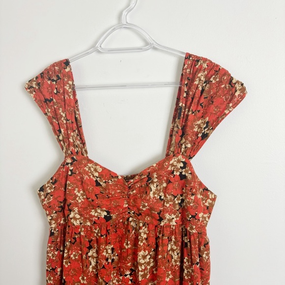 Free People Pattern Play Linen Blend Mini Dress Red Floral Size Medium - Picture 3 of 9